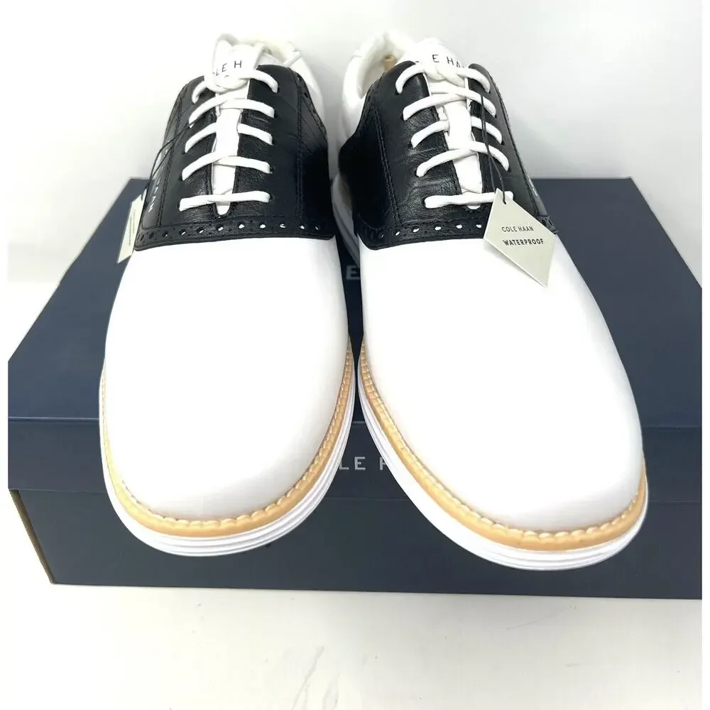 Cole Haan OG Original Grand Saddle Golf Shoe Sz 10 WHT BLCK C37176 Spikeless